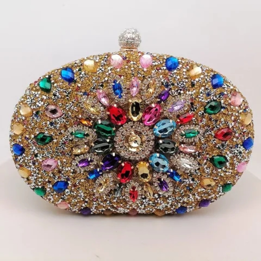 Multicolor Crystal Embellished Clutch